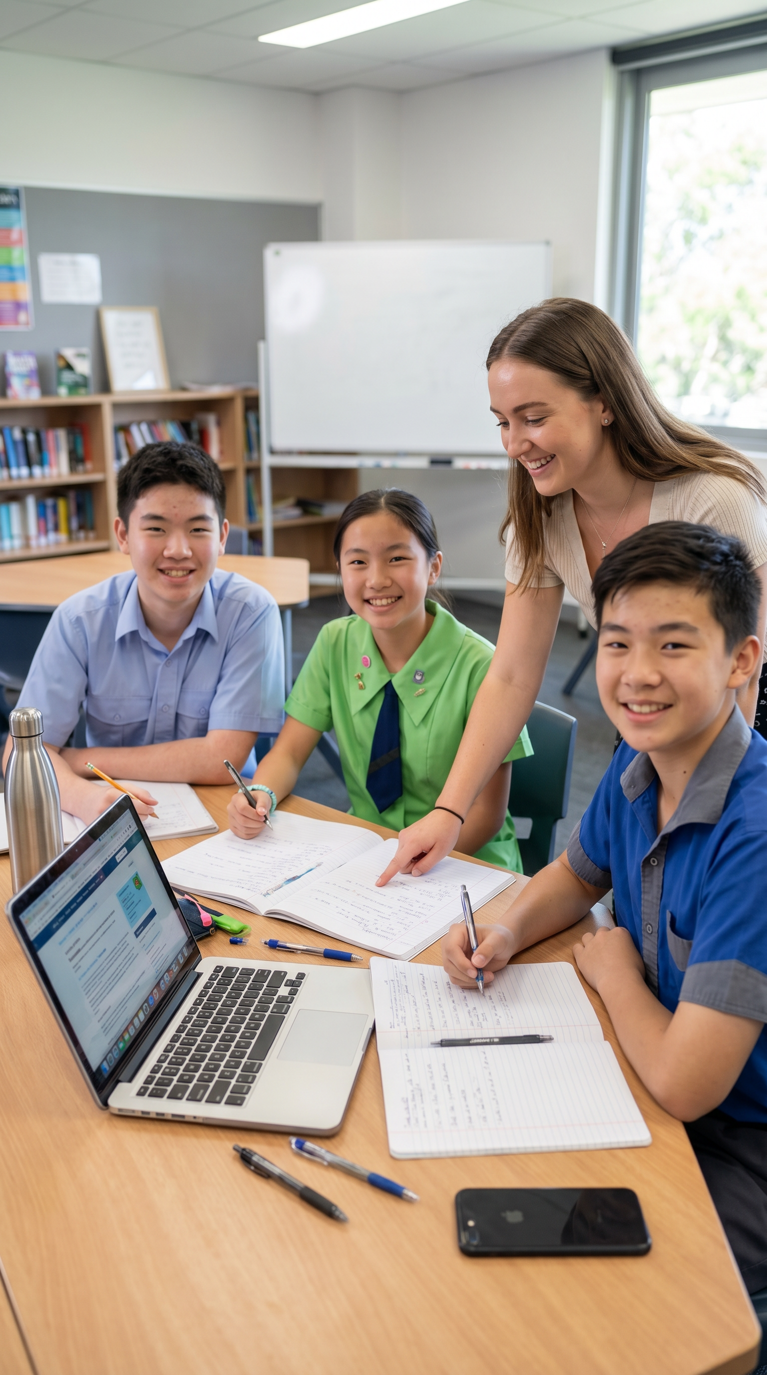 Teacher with students in the library