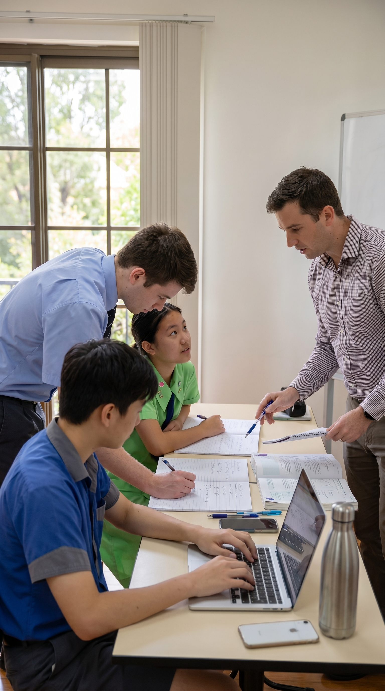 Tutor explaining with textbooks